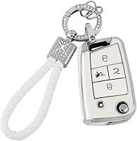 Vista 32 de PIFOOG Funda para llavero de TPU con cadena de llaves brillante, fundas de protección de botones para llaves de entrada sin llave, blanco plateado