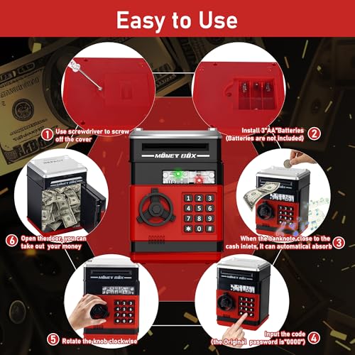 Image of Refasy Piggy Bank Cash Coin Can ATM Bank Electronic Coin Money Bank for Kids Age 3-12, Money Savings Box Mini ATM Coin Bank Toys Gifts for 3 4 5 6 7 8 9 10 11 12 Year Old Boys Girls