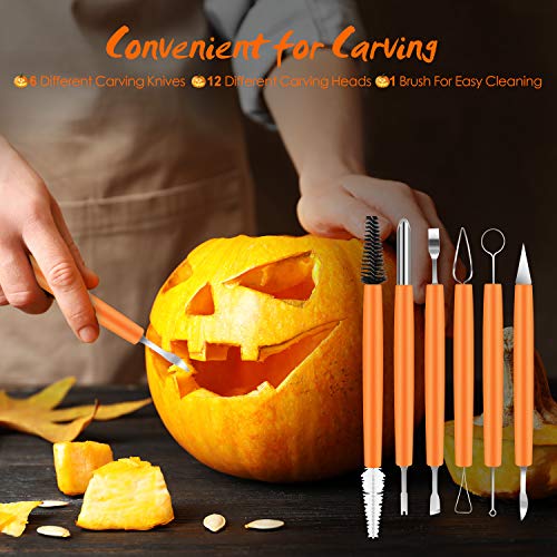 Lilpartner 13 PCS Pumpkin Carving Tools Kit with Non-slip Handle Heavy Duty Stainless Steel Carver Halloween Pumpkin Carving Set with 2 Candles and 6 Papers Engraving Templates - Thumbnail 4