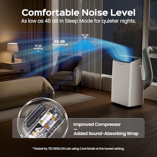Image of TECXERLLON 15,000 BTU Portable Air Conditioner for Large Room up to 800 Sq. Ft., Quiet 48dB 4-in-1 AC Unit with Dehumidifier, Self-Evaporating, Sleep Mode, Remote & Window Kit