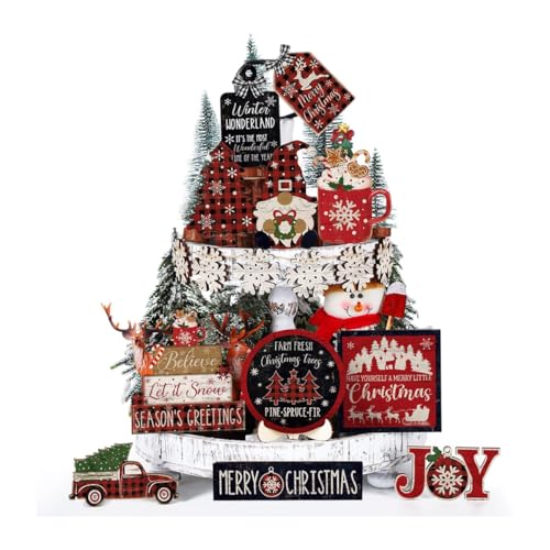 Image of HASTHIP 17pcs Christmas Village Set Wooden Decor Blocks Without Tray