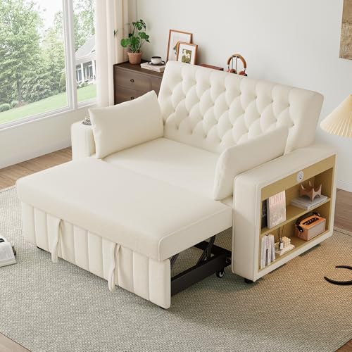 A ALFRESCOOL Sofá cama de 2 plazas pequeño, sofá cama con función de dormir, sofá cama extensible con soporte para bebidas, almohada, sofá plegable para salón, dormitorio y habitación de invitados