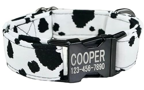 Cow Dog style Dog Collar w/metal buckle, HAND MADE, Custom Engraved Personalized Collar, 1 inch wide, designer collars