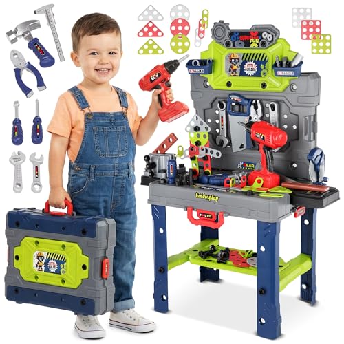 Kinderplay Kinder Werkbank 132 TLG mit Werkzeugset und...