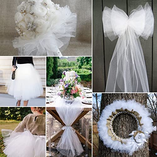 white tulle fabric rolls 6 inch by 100 yards 300 feet fabric spool tulle ribbon for diy white tutu bow baby shower birthday party wedding decorations christmas gift wrapping craft supplies