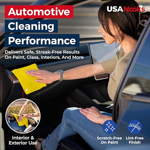Image of USANOOKS Microfiber Cleaning Cloth Yellow - 12 Pcs 12.5 inchx12.5 inch - High Performance - 1200 Washes, Ultra Absorbent Towels Weave Grime & Liquid for Streak-Free Mirror Shine - Car Washing Cloth