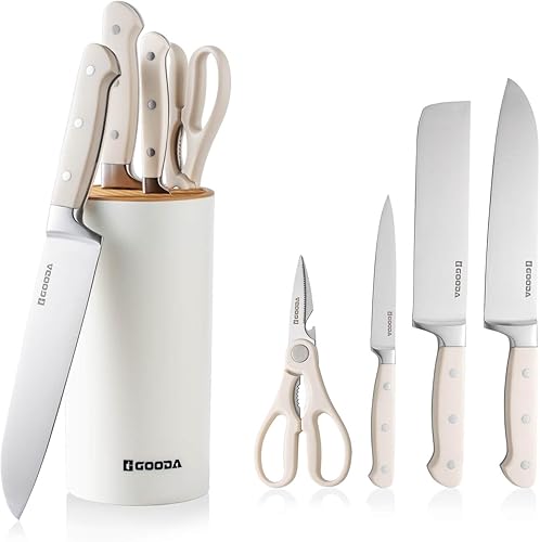 GOODA Juego de cuchillos con bloque, juego de 4 cuchillos de cocina de acero inoxidable de alto carbono, apto para lavavajillas, con hoja afilada disponible en Yaxa Costa Rica