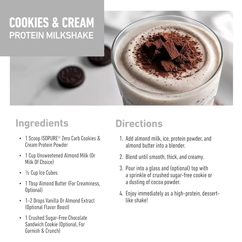 Image of Isopure Zero Carb 100% Whey Protein Isolate Powder - 3 lbs, 1.36 kg (Cookies & Cream), 25g Protein per serve, Lactose-Free, Gluten-Free, Vegetarian protein for Men & Women.