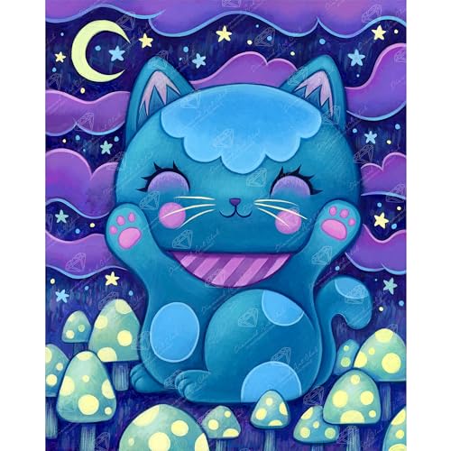 DIAMOND ART CLUB Midnight Manekineko Diamond Painting Kit, Fun DIY Crafts for Adults, Round Diamond Art Canvas, 13' x 16'