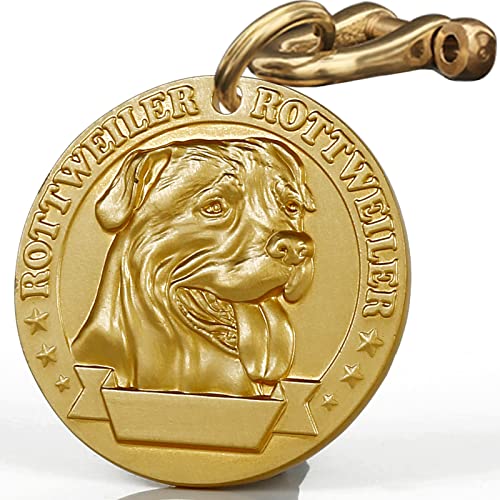 ZQDJ Retro Pure Copper Dog Tag Three Dimensional Embossed Pet Pattern Dog Tags Personalized for Pets Engraved Name ID Tags (Rottweiler)
