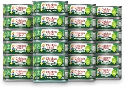 Chicken of the Sea Wild Caught Chunk Light Tuna, 5 Ounce Cans, 24-Count – High Protein 100% Classic Chunk Tuna in Water – Delicious, Easy, Nutritious Ready to Eat Meals, 25% Less Sodium