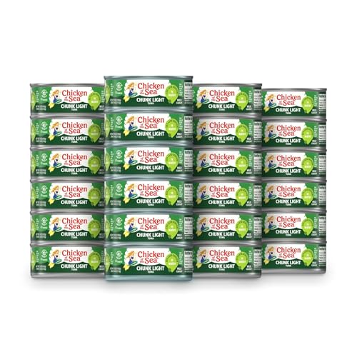 Chicken of the Sea Wild Caught Chunk Light Tuna, 5 Ounce Cans, 24-Count – High Protein 100% Classic Chunk Tuna in Water – Delicious, Easy, Nutritious Ready to Eat Meals, 25% Less Sodium