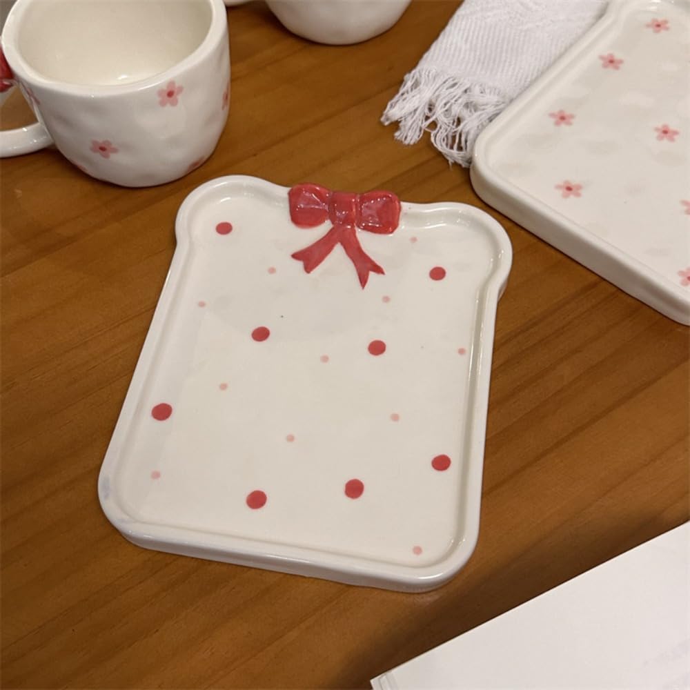 Hand-kneaded Embossed Bowknot Cake Plate Ceramic Coffee Shop Dessert Bread (Small flowers)