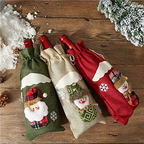 Vohoney Christmas Wine Bottle Cover Bottle Sweater Sets Xmas Wine Bottle Toppers Cover Bags for Home Holiday Christmas Decorations (3pcs Christmas Wine Bottle Bags)
