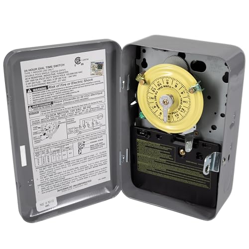 Image of Intermatic T101 24-Hour Mechanical Timer Switch - 120V SPST, Indoor Metal Enclosure, Heavy Duty, Manual Override, 40 Amp - Ideal for Lights, Pumps, Fans, and HVAC Systems