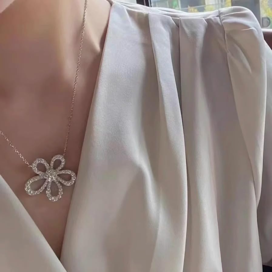 925 Sterling Silver Flower Pendant Necklace with Cubic Zirconia – 18K Gold Plated Elegant Floral Jewelry for Women - Image 5