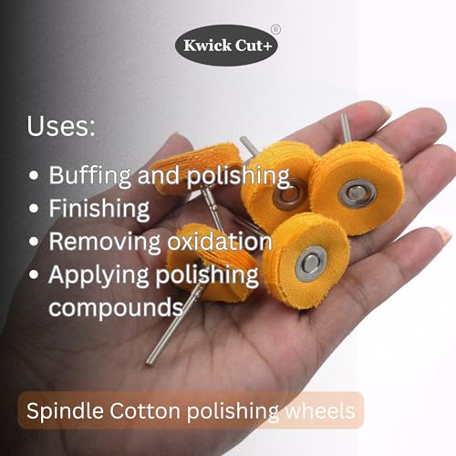 Image of Mini Cotton Buffing Wheel 25mm dia 3mm Shank 5pcs set for Jewelry, Jade, Watch, Glass & Stone Polishing | Cloth Buff Wheel for Rotary Tool, Dremel | DIY & Industrial Grade