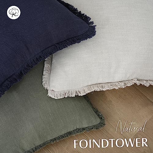 Foindtower Set of 2 Decorative Linen Fringe Throw Pillow Covers Cozy Boho Farmhouse Cushion Cover with Tassels Soft Accent Pillowcase for Couch Sofa Bed Living Room Home Decor,18×18 Inch,Olive Green - 3