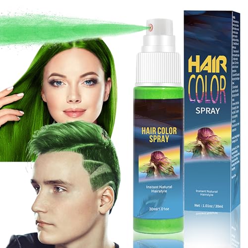 Spray para el cabello, 30 ml, color verde temporal, color verde, tinte de pelo natural, color temporal para el cabello, color lavable, coloraciones para fiestas, cosplay, Halloween (verde)