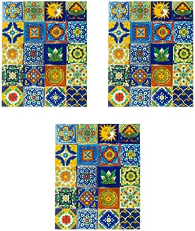 Mexican Talavera Tile Spanish Mediterranean Art Colorful 2"x2" Ceramic Hand Painted Mosaic for Bathroom, Wall, Mirror, Kitchen Rustic Decor Pottery (60)