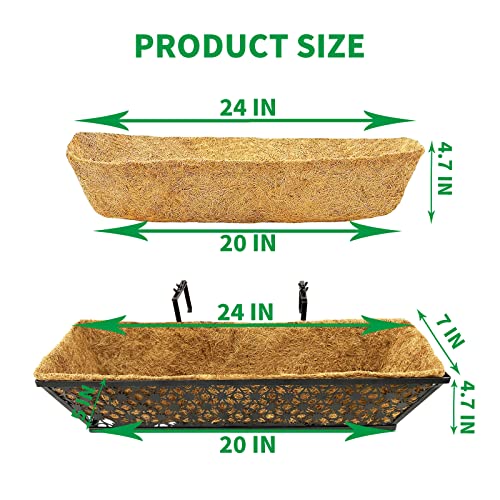 Icoirstream Window Railing Planter Box-4 Pcs 24" Black Metal Hanging Flower Planter Window Basket Deck Planter Boxes With Coco Liners For Outdoor Indoor Lawn… #TOP2