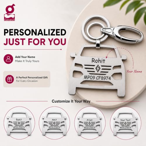 Image of Personalized Stainless Steel Key Chain /Key Ring | Durable, Compatible with All Models | Customized Car Number Plate | Ideal Gift for Him (Silver)