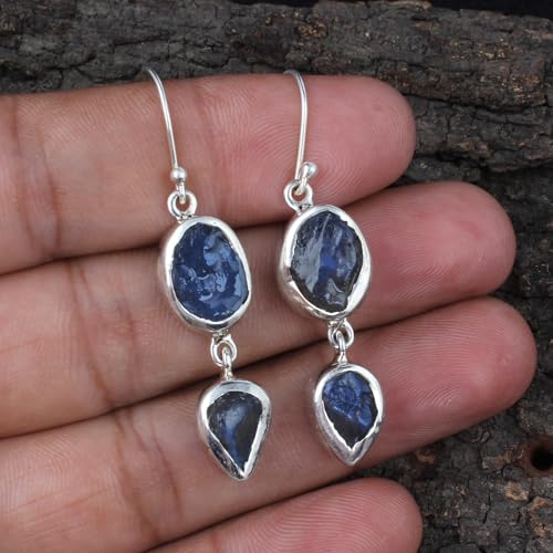 Boucles d'oreilles labradorite brute en argent 925 fait main