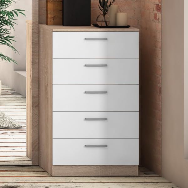 Meyvaser.com Ecommerce Company Cómoda con 5 Cajones, Sinfonier, Práctica y Funcional, Color Cambria y Blanco, Medidas: 60 cm (An) x 103 cm (Al) x 40 cm (Fo)