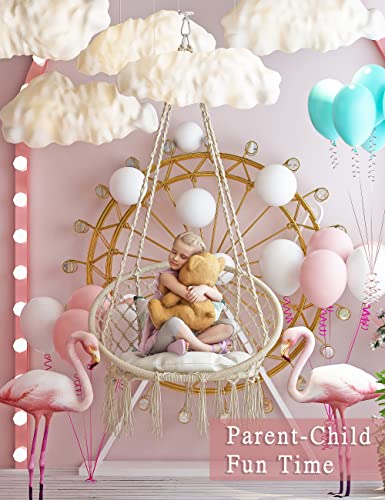 Mcmacros Hanging Chair,Macrame Hammock Swing Chair With Led Light,Cushion,Hardware Kits.max 330 Lbs Capacity.handwoven Cotton Rope Hanging Swing Chair For Indoor And Outdoor Use.beige #TOP1