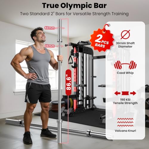 Image of pooboo Power Cage Smith Machine with 2000LB Squat Rack Cable System | LAT Pulldown and Dual Pulley Cable Crossover with All-in-One Home Gym Machine, Adjustable Stations and Training Attachments