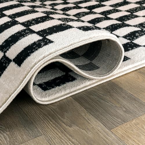 Image of Rugshop Contemporary Checkered Grid Contrast Area Rug Black 7' 10 inch x 10'