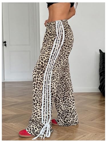MakeMeChic Women's Plus Size Leopard Print Bow Pants Wide Leg Baggy Y2k Trousers4