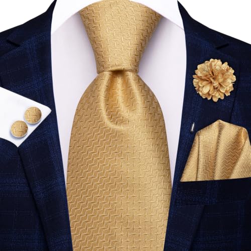 Image of Hi-Tie Men's Silk Ties Formal Woven Classic Necktie Pocket Square Cufflinks Lapel Pin Set Wedding Business