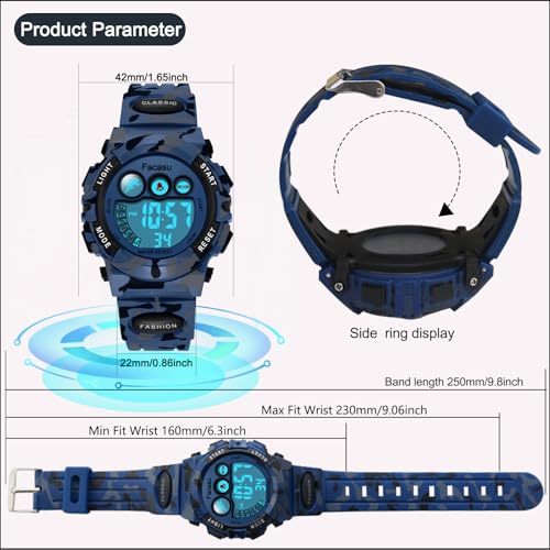 Image of Kids Watch Digital for Boys-Waterproof Kids Sports Watch with Light, Alarm&Snooze,Stopwatch Military Design Silicone Band Gift for Birthdays,Christmas Outdoor Activities(8+ Years)