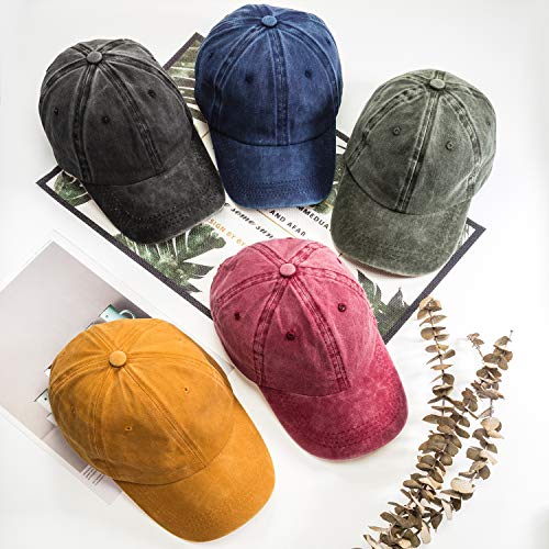 5 Pieces Unisex Cotton Vintage Baseball Cap Low Profile Unstructured Baseball Hat Washed Distressed Twill Adjustable Dad Hat (Multiple Color, Simple Style) #TOP4