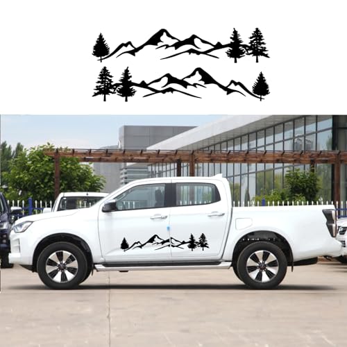 Image of 2PCS Car Side Sticker Rear Window Mountain Tree Forest Pattern Decal, DIY Vinyl Decal Accessories for Car Truck SUV RV Camping Trailer, 47.24 inchx9.84 (Gloss Black)