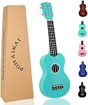 Ukulélé en Bois Soprano POMAIKAI Arc-en-Ciel Uke Hawaïen 21 pouces pour Débutants et Étudiants (Bleu Clair)