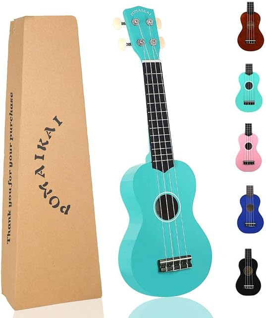 POMAIKAI Soprano Wood Ukulele Rainbow Starter Uke Hawaii Guitar 21 Inch Ukelele for Beginners and Students (Light Blue)