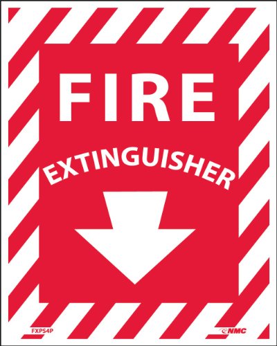 NMC FXPS4P FIRE EXTINGUISHER Sign - 4 in. x 5 in. Pressure Sensitive Vinyl Fire Safety Sign with Arrow, White Text on Red Base