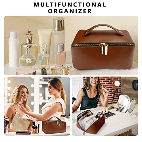 Xasrvir Ladies Makeup Bag, Large Capacity Travel Makeup Bag, Portable Flat Large Opening Makeup Bag, Waterproof Makeup Bag, Can Accommodate Toiletries And Cosmetics. (Brown) #TOP5