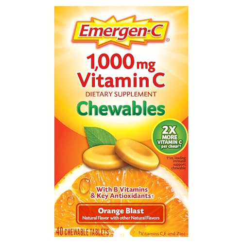 Emergen-C Chewable Vitamin C 1000mg, With B Vitamins And Antioxidants Tablet (40 Count, Orange Blast Flavor), Dietary Supplement