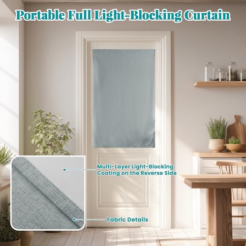 Image of 100% Blackout French Door Curtains, Room Darkening Shades Small Window Curtain Drapes Thermal Insulated Tricia Door Blinds for Classroom Glass Window, W25 x L40 inch, 1 Panel, Light Grey