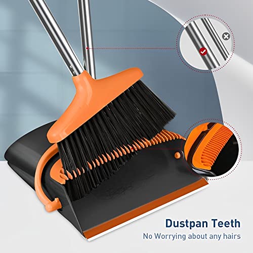 Fyeme Besen Und Kehrschaufel Set Edelstahl 124cm Kehrschaufel Set Rostbeständig Faltbar Langlebig Aufrecht Broom and Dustpan Set für Haushalt Küche Büro Street – Bild 7