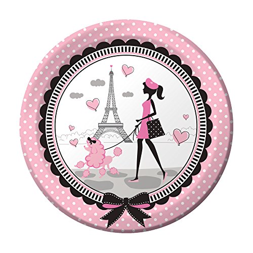 Creative Converting 8 Count Sturdy Style Party in Paris Paper Dinner Plates, 8.75", Pink/Black