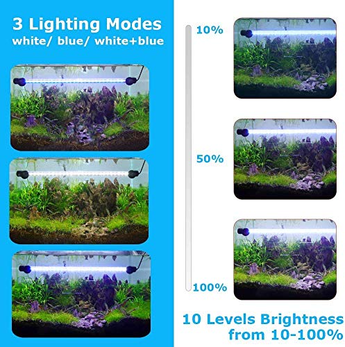Image of Aquarium Light for Fish Tank,Auto on /Off Submersible White and Blue Aquarium Plant Light with Timer and dimming Function (11 inch (Timer & Dimming Function)