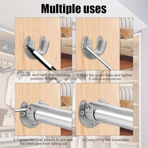 AZWOOD 2Pcs Rundrohr Halterung, Kleiderstange Stangenhalterung Kleiderstange Spurstangenkopf Schrank Kleiderstangenhalter Rundrohr Gardinenstange Halter mit Schrauben für Schrankrohr-Stange (19mm)
