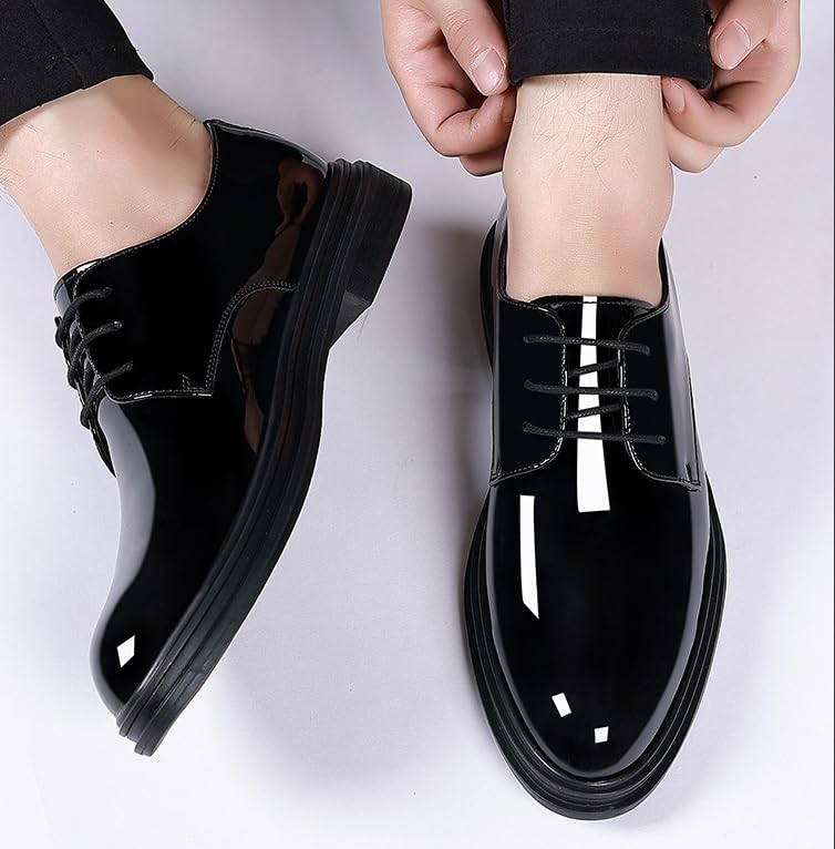 Men's Dress Shoes Faux Patent Leather Oxford Shoes Classic Formal Lace-Up Pointed Toe Wedding Tuxedo Derby Shoes for Men4