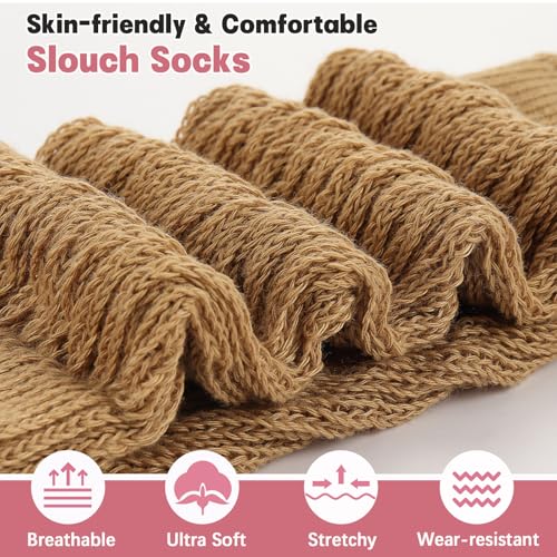 Image of Forwe 3 Pairs Slouch Socks for Women Size 9-11 Soft Extra Long Scrunch Knee High Boot Socks
