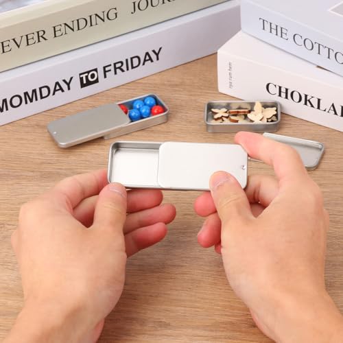 Image of Biugaaufai 60 Pack Silver Mini Rectangular Metal Tins Boxes with Sliding lids, Small Empty Slide Top Metal Tin, Lip Balm Slide Tins with Lid for Crafts, Jewelry, Candies (2.36 x 1.34 x 0.43 Inch)