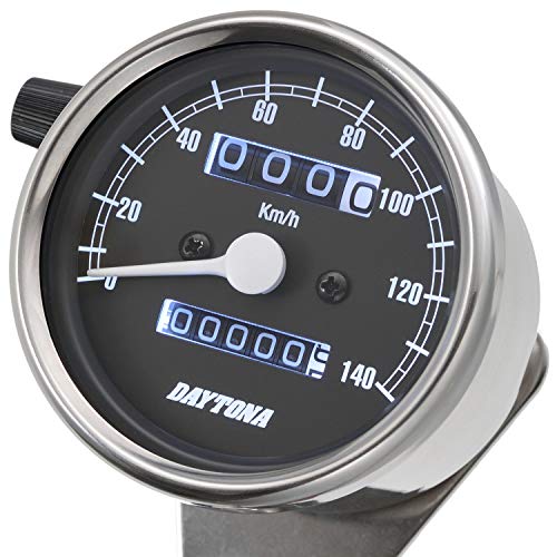 デイトナ(Daytona) バイク用 機械式 スピードメーター ステンレスボディ/ブラックパネル/ホワイトLED φ60 140km/h表示 15633